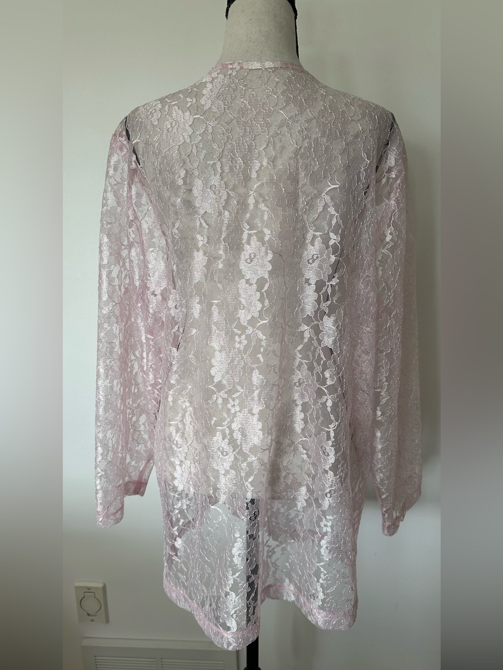 Pink Sheer Lace Kimono Cardigan Coquette Cottagecore Ethereal Open Front Duster - Picture 6 of 8